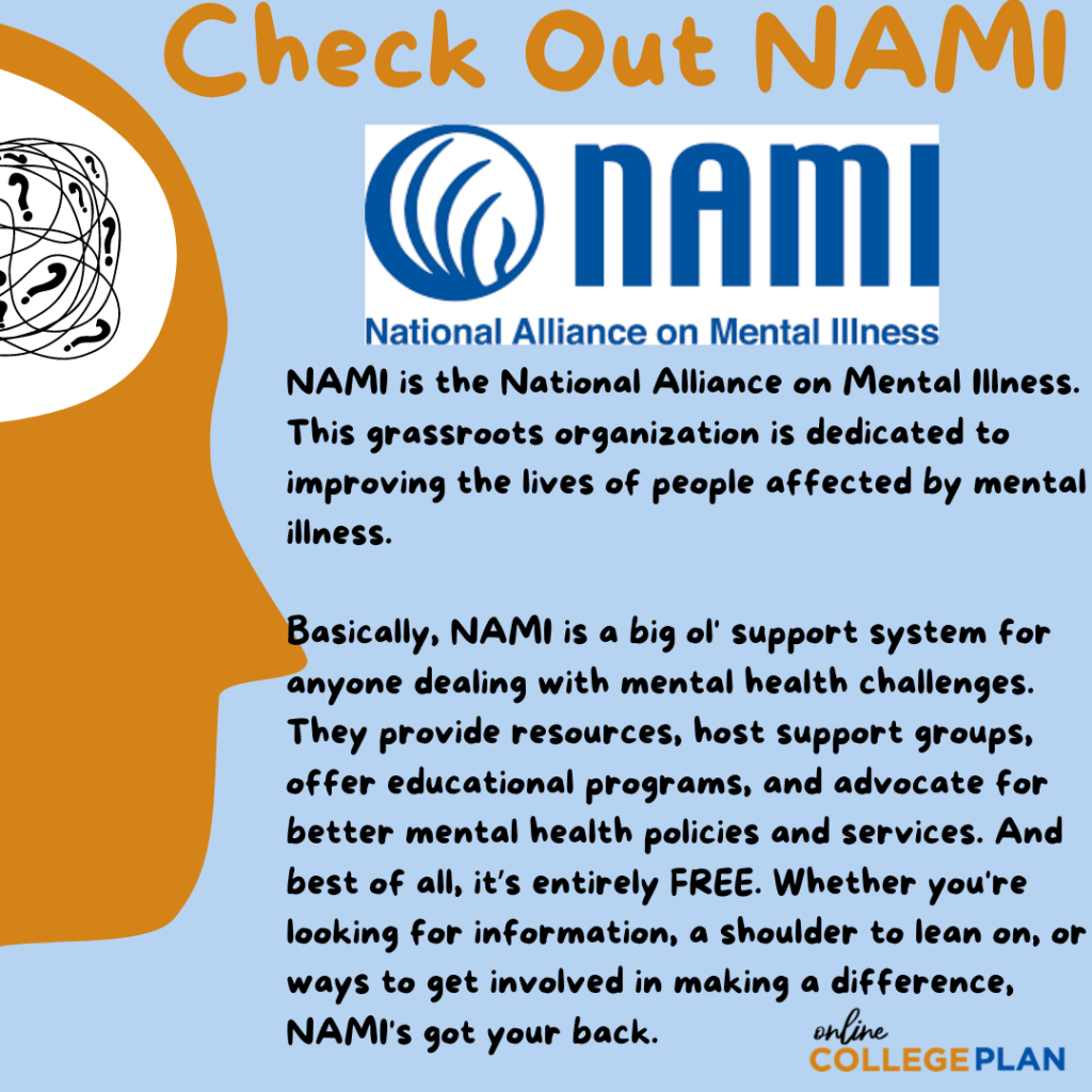 An infographic introducing the National Aliance on Mental Illness for a guide on College Stress Reduction Techniques