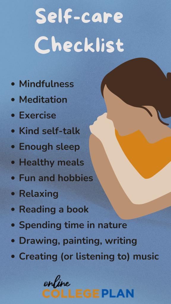 A self-care checklist infographic as part of a College Student Wellness Guide.
